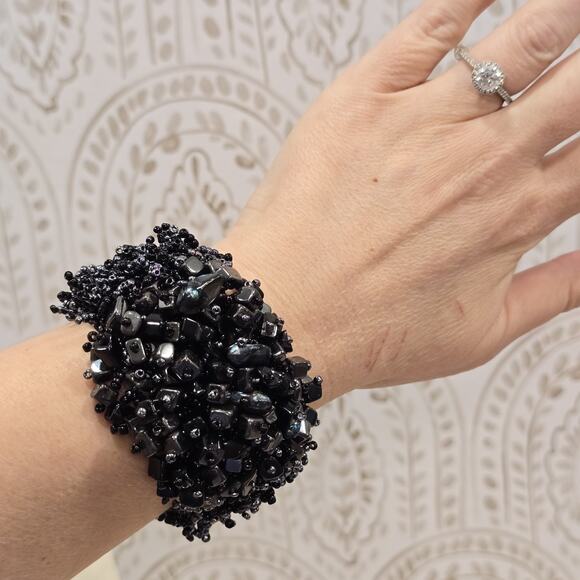 Retro Cluster Beaded Color Ink Black Stone Seed Bead Necklace Bracelet Set - Picture 16 of 16